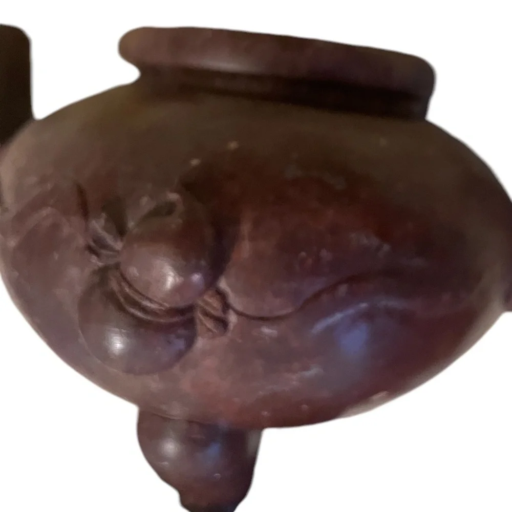Hand Carved Chinese Footed Soapstone Urn Bowl Numbered‎ Brownish Red